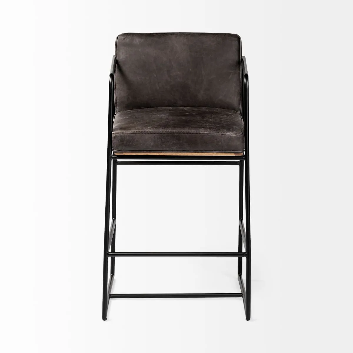 Stamford Bar Counter Stool Black Leather | Black Metal | Counter