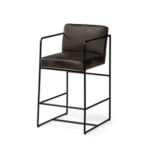 Stamford Bar Counter Stool Black Leather | Black Metal | Counter