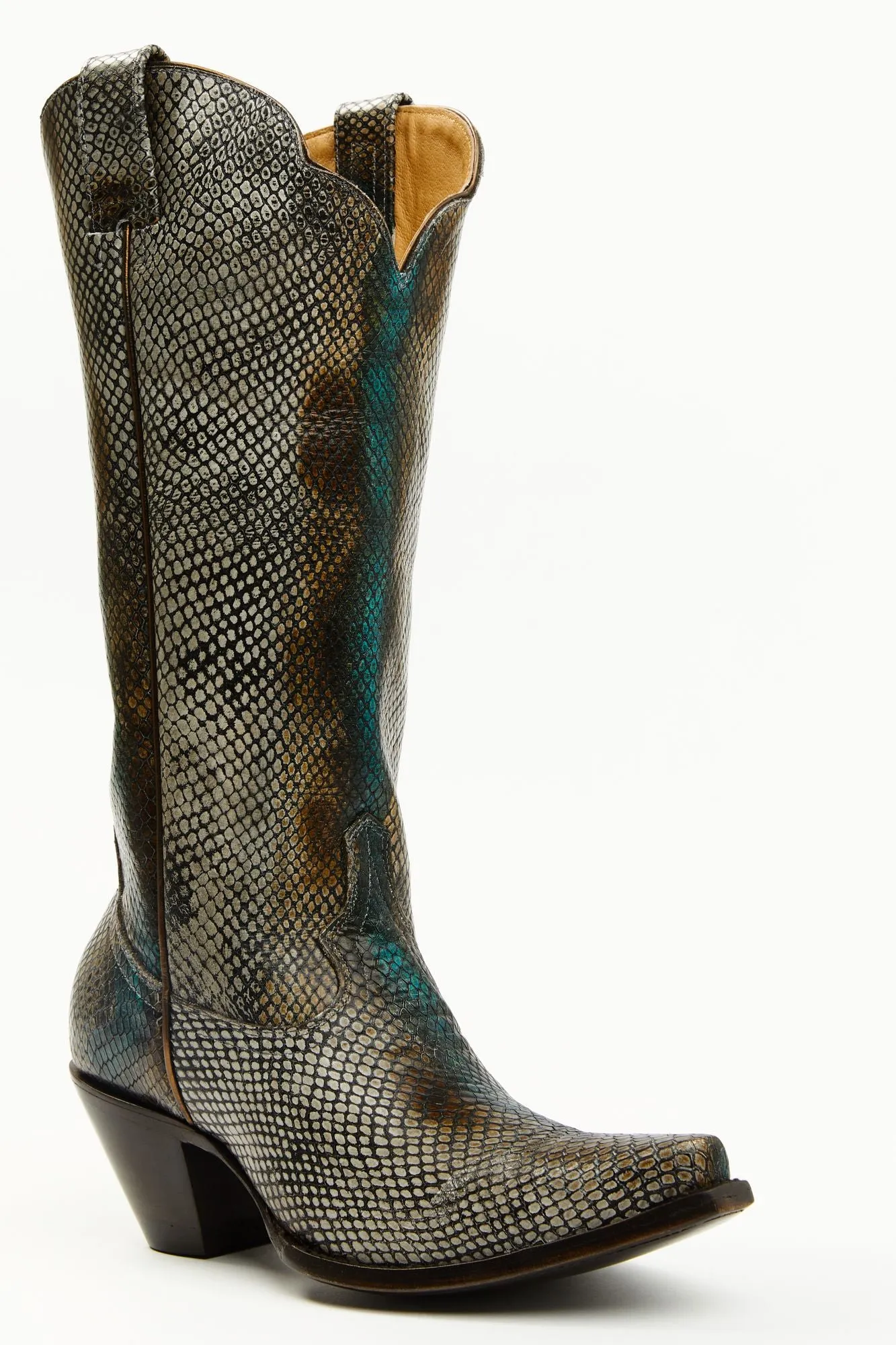 Strut Snake Print Leather Western Boots - Snip Toe