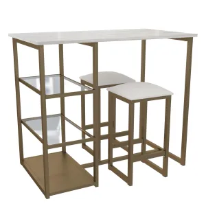 Tanner 3-Piece Brass Pub Set with Faux Marble Top