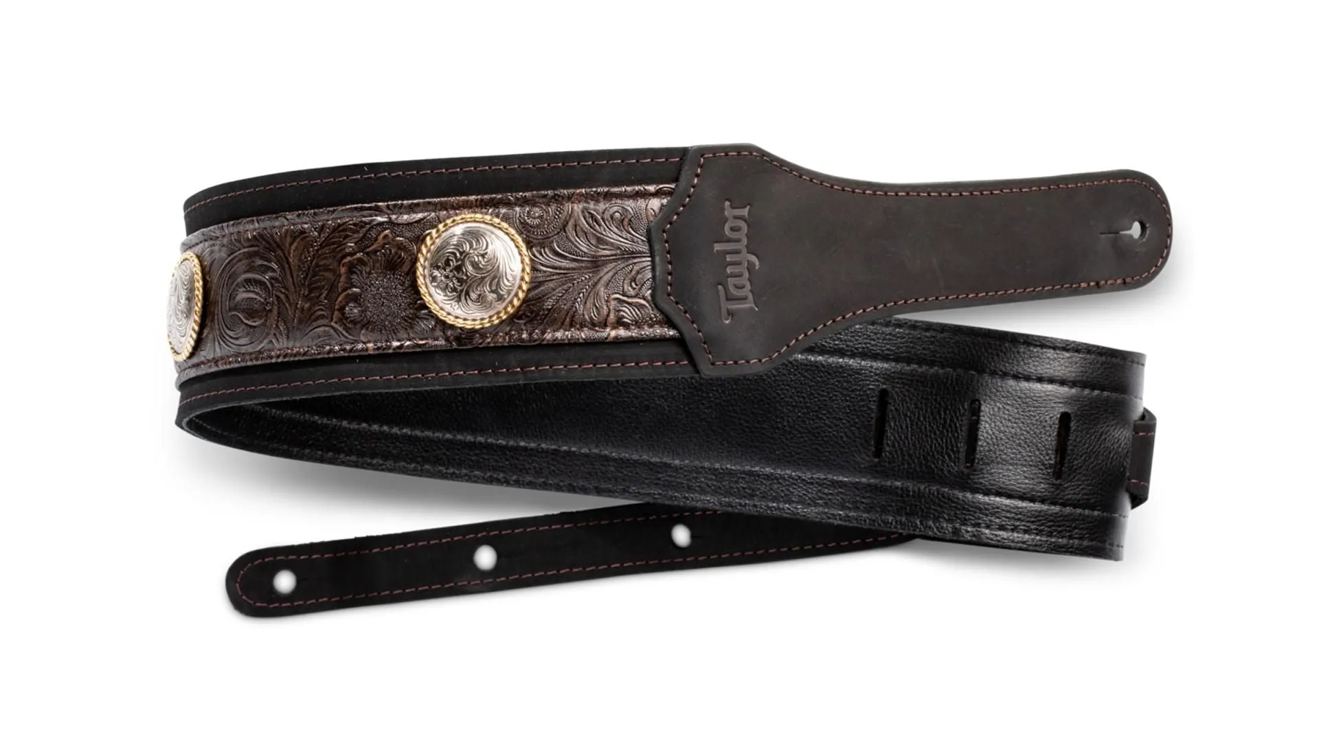 Taylor Guitar Strap Grand Pacific 3" Black Leather - Conchos