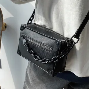 Unisex Crossbody Chain Leather Messenger Bag