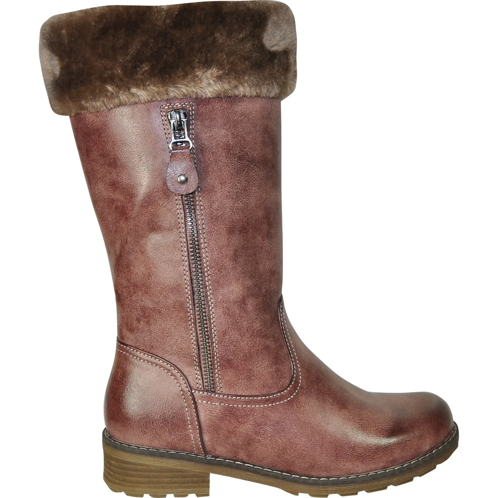 VANGELO Women Water Proof Boot HF9539 Knee High Winter Fur Casual Boot Rose Red