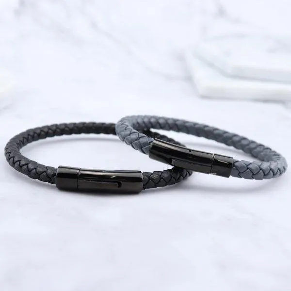 Venice Leather Stainless Steel Mens Bracelet