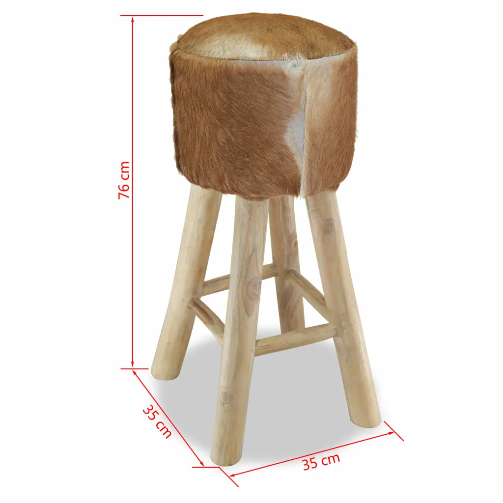 vidaXL Bar Stool Real Leather and Solid Teak Wood