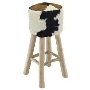 vidaXL Bar Stool Real Leather and Solid Teak Wood