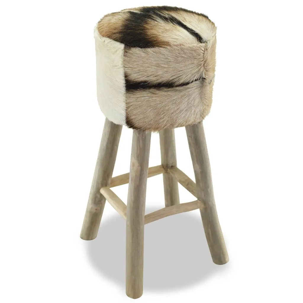 vidaXL Bar Stool Real Leather and Solid Teak Wood