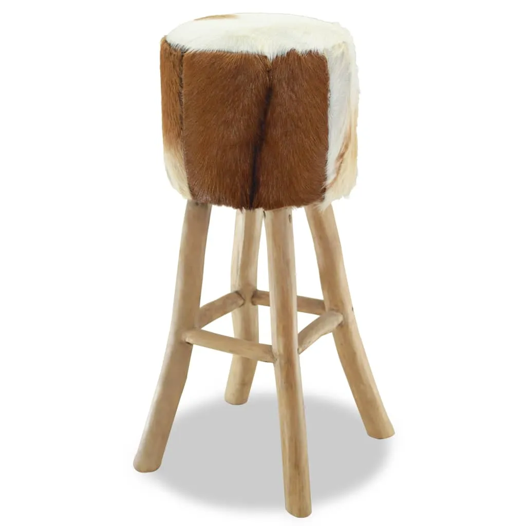 vidaXL Bar Stool Real Leather and Solid Teak Wood