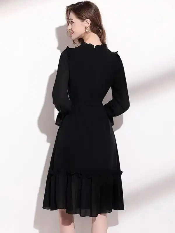 Women’s Long Sleeve Fungus Belted Dress