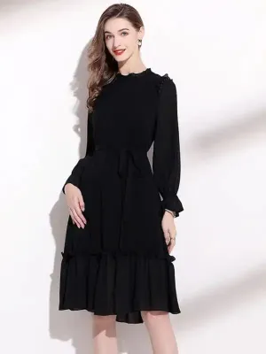 Women’s Long Sleeve Fungus Belted Dress