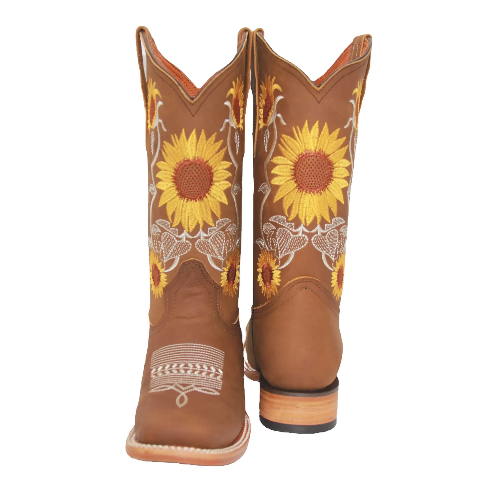 Women’s Wild Sunflower Embroidered Square Toe Leather Cowgirl Boot