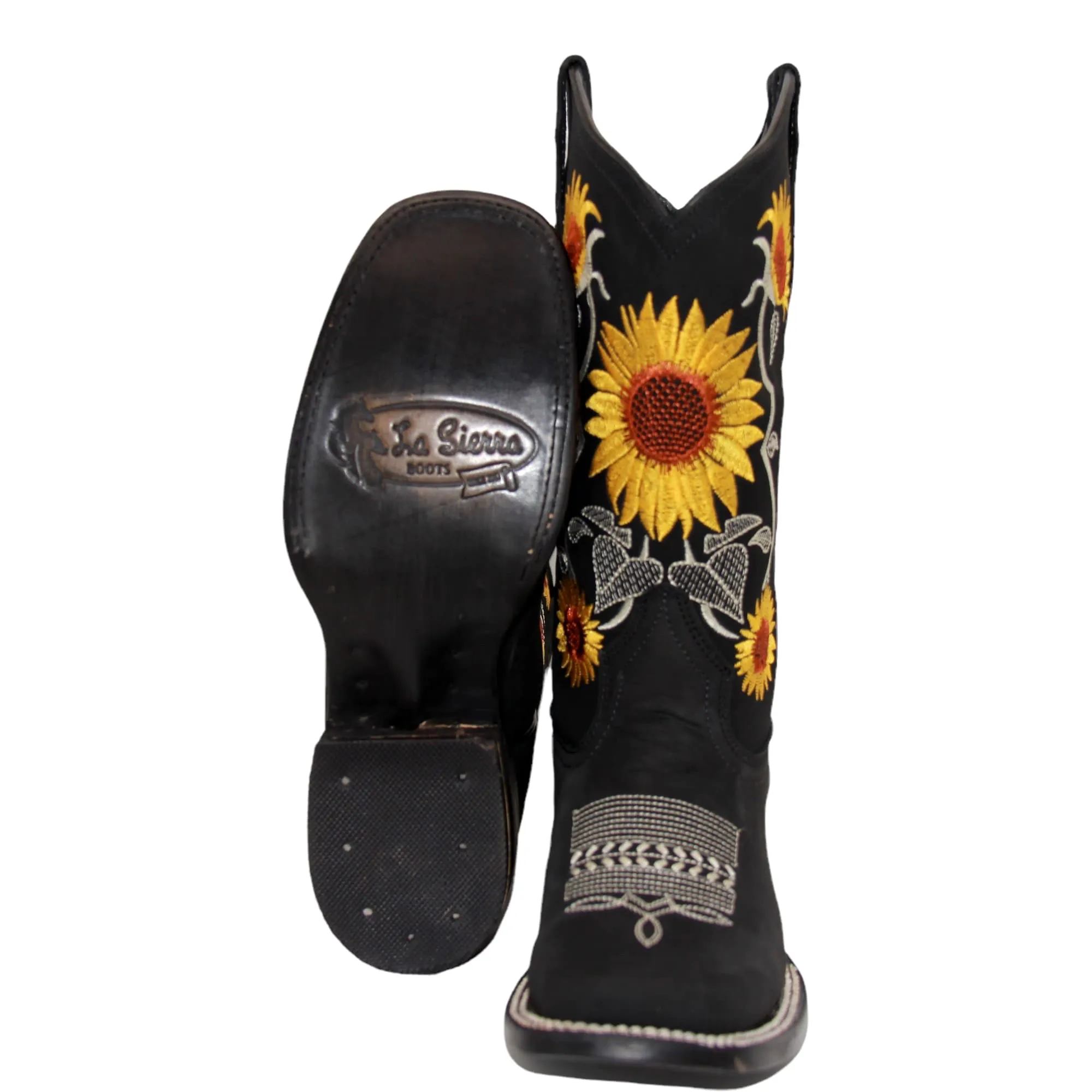 Women’s Wild Sunflower Embroidered Square Toe Leather Cowgirl Boot