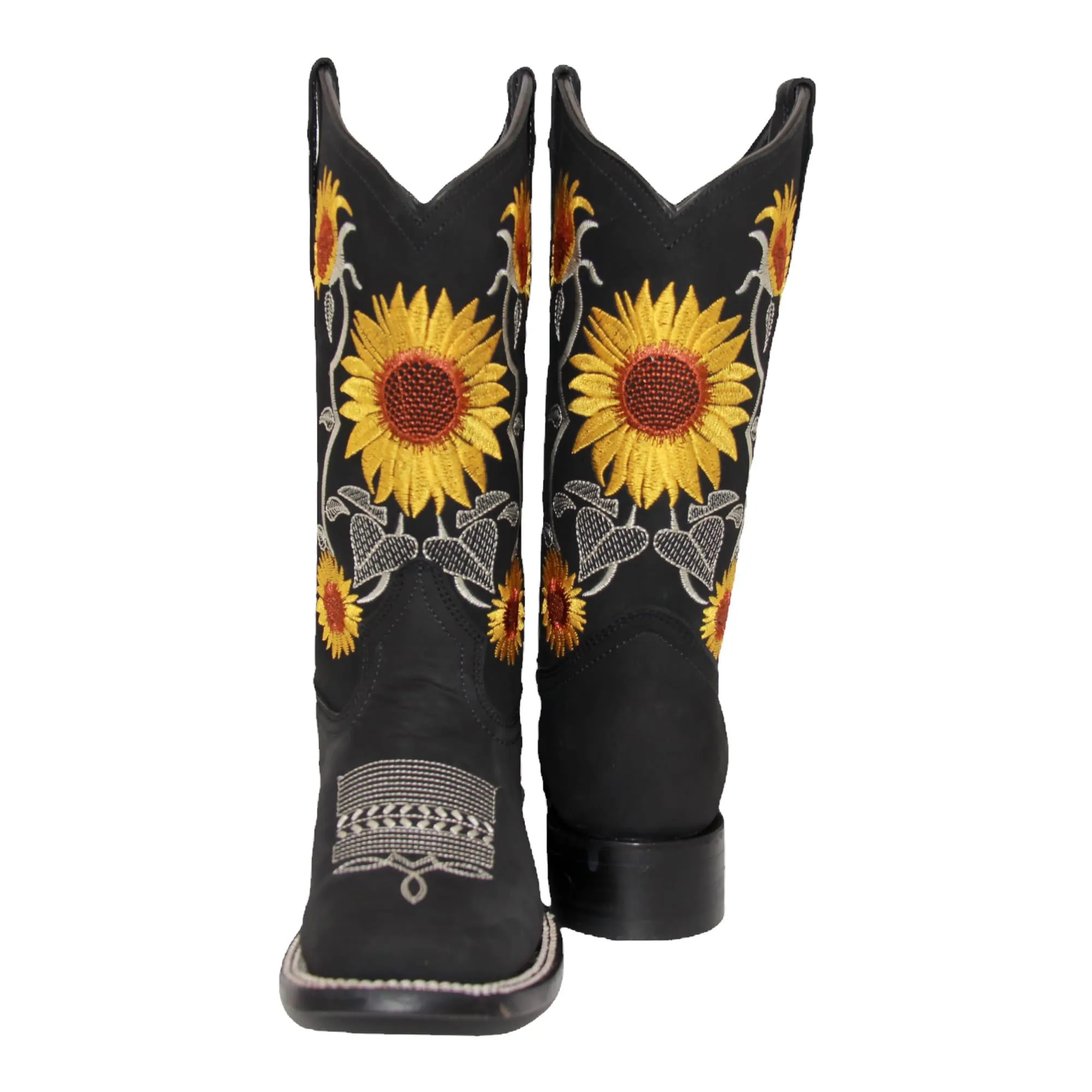 Women’s Wild Sunflower Embroidered Square Toe Leather Cowgirl Boot